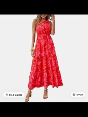 Halter Floral Maxi Dress in Vibrant Red